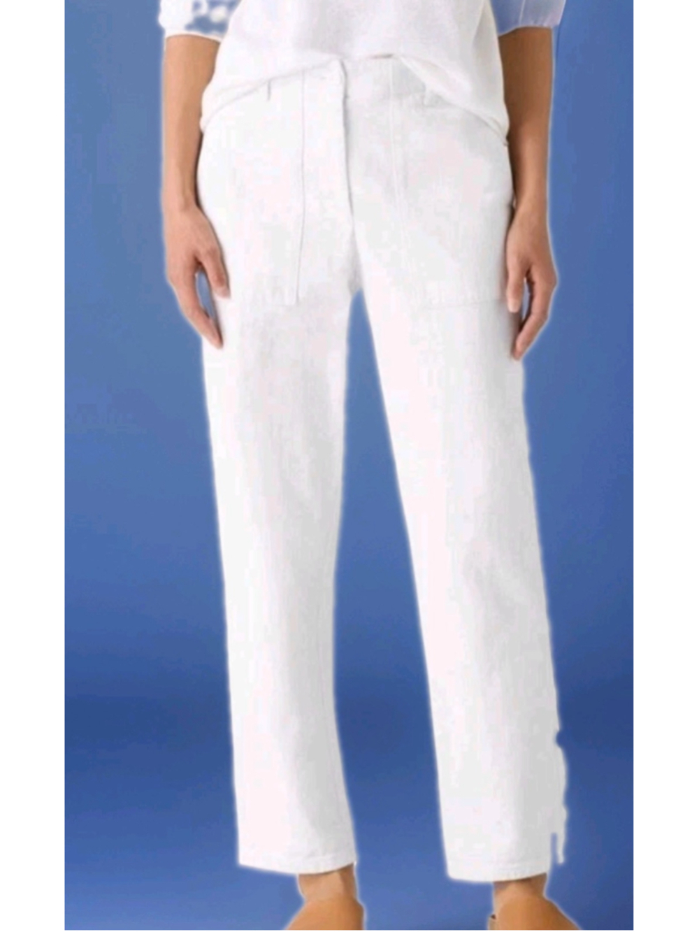 EILEEN FISHER-Sz Small-Garment Dyed Utility Wide Tapered Leg White Cotton Pants